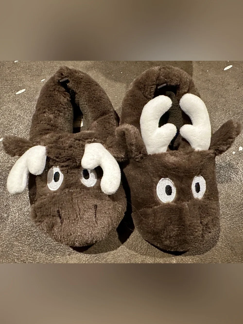 Carter's Brown Plush Moose Slippers with White Antlers